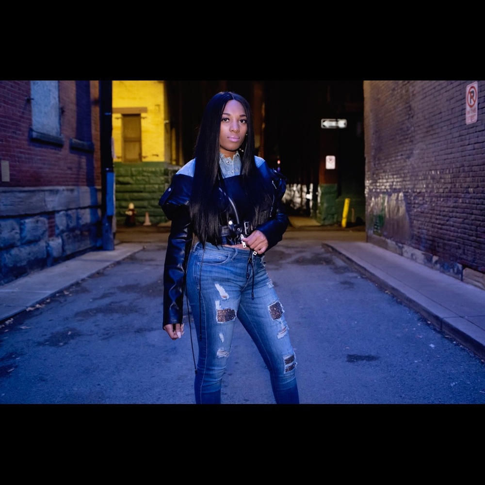 Vegan leather denim  jacket